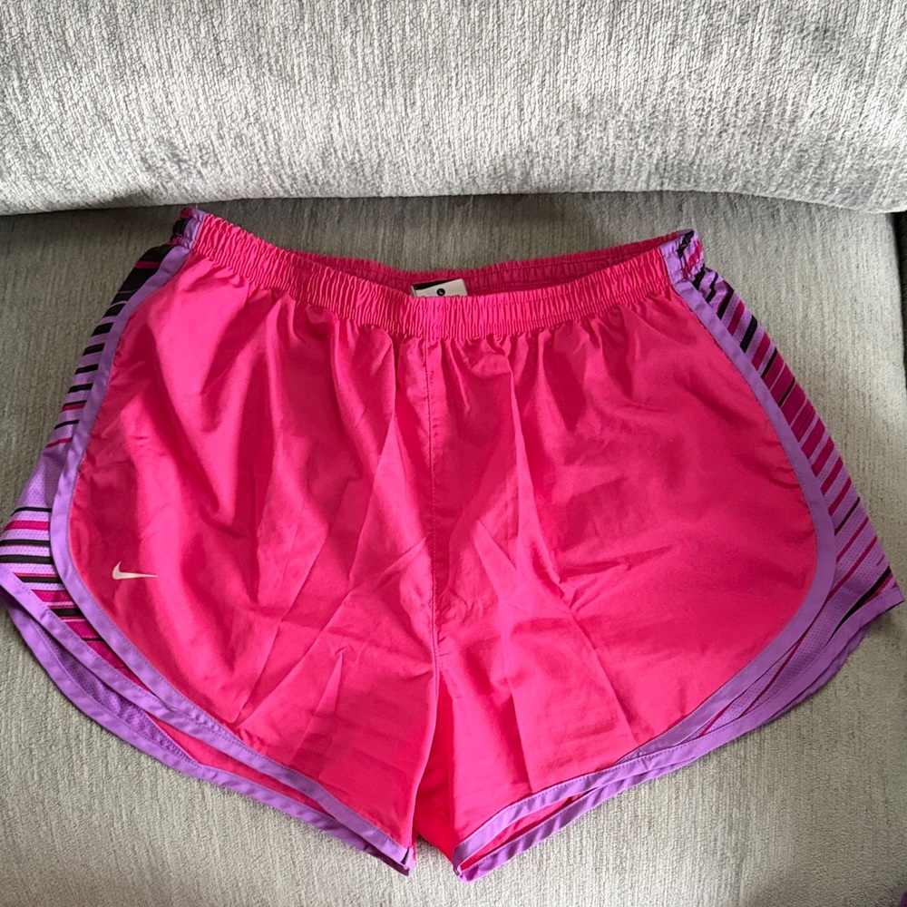 Nike Women's Hot Pink Athletic Shorts with Purple Trim